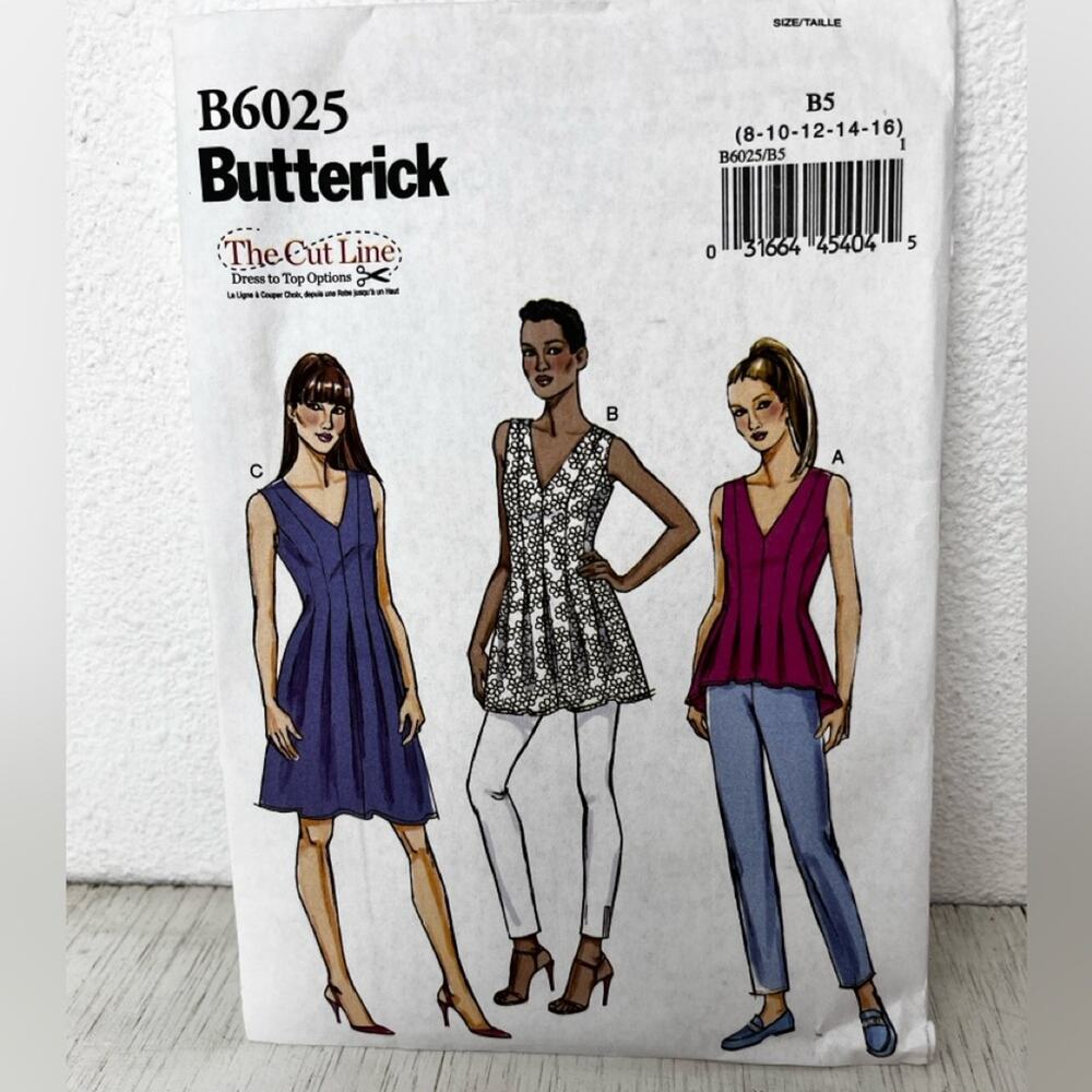 Butterick B6025 Sewing Pattern sleeveless pleated dress tunic size 8-16